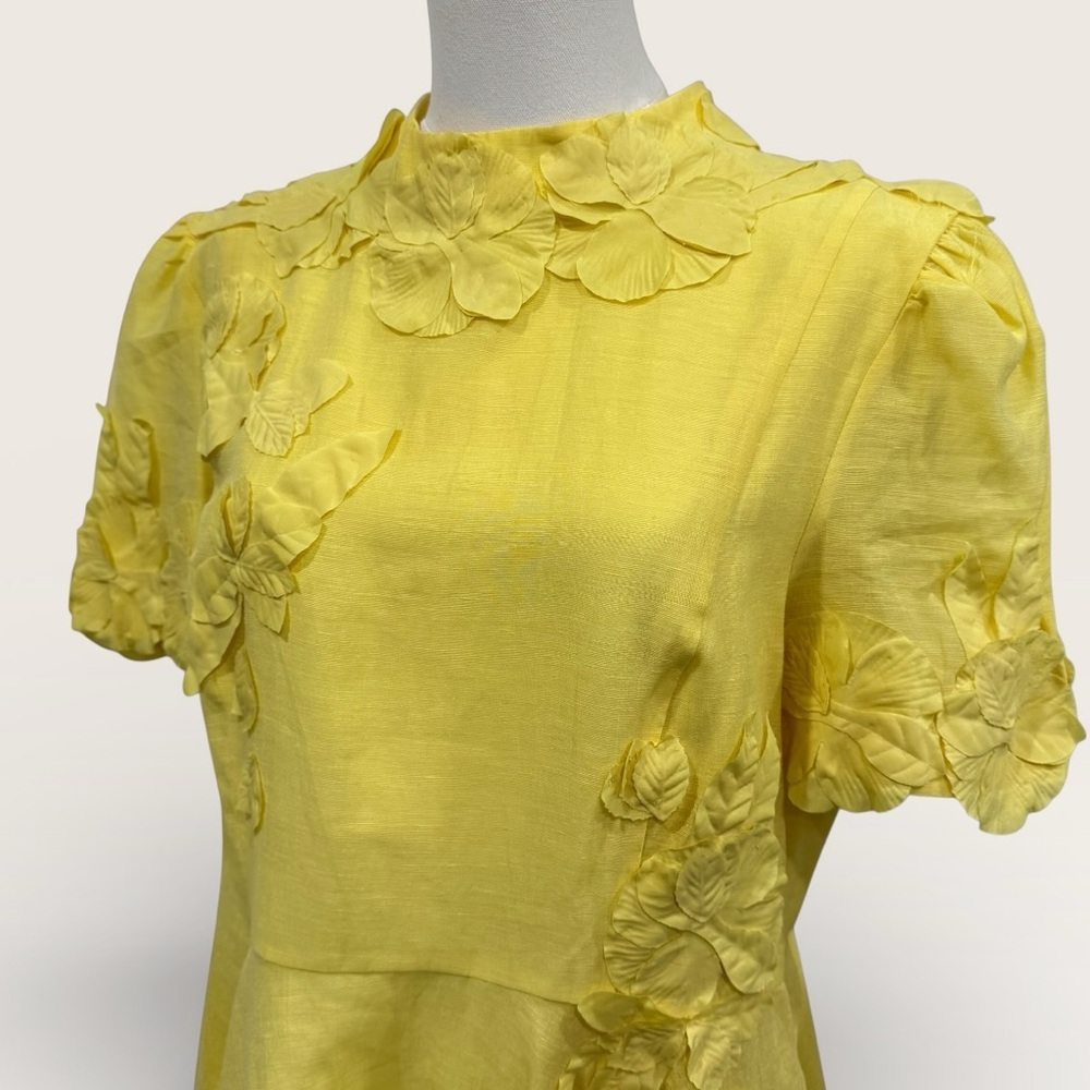 Antonio Melani Iris Linen Blend Floral Appliqué Mockneck Dress Sunshine Yellow - Picture 6 of 16